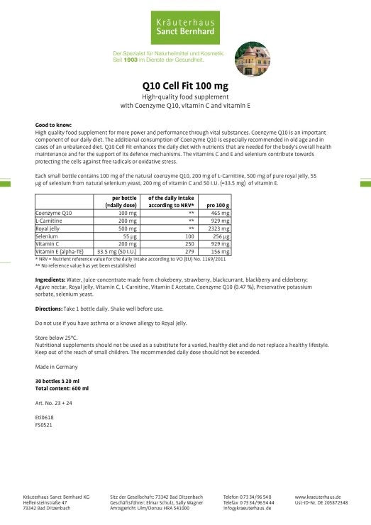 Sanct Bernhard Q10 Cell Fit 100 mg - 30 bottles à 20ml