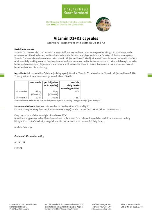 Sanct Bernhard Vitamin D3+K2 capsules