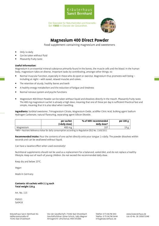 Sanct Bernhard Magnesium 400 direct powder