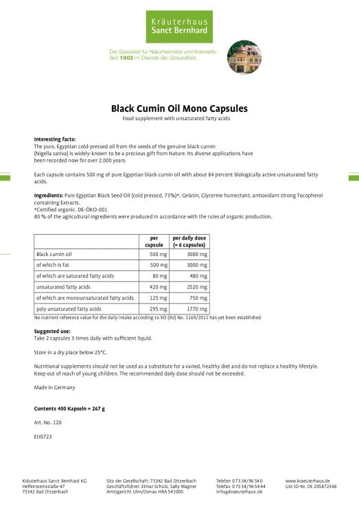 Sanct Bernhard Black Cumin Oil Mono Capsules