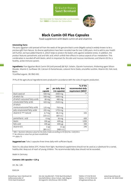 Sanct Bernhard Black Cumin Oil-Plus-Capsules