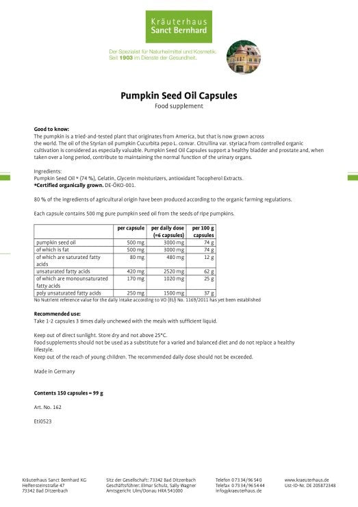 Sanct Bernhard Pumpkin Seed Oil Capsules