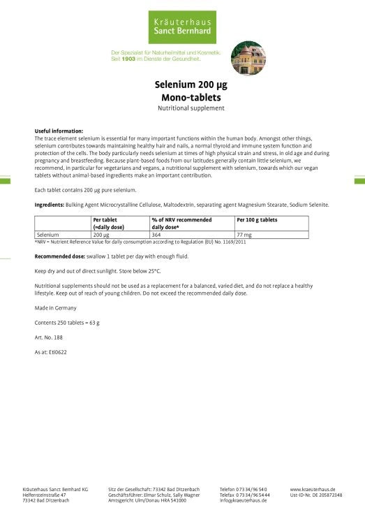 Sanct Bernhard Selenium 200 µg Mono-tablets vegan