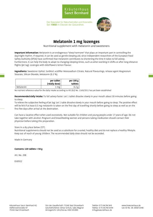 Sanct Bernhard Melatonin 1 mg lozenges