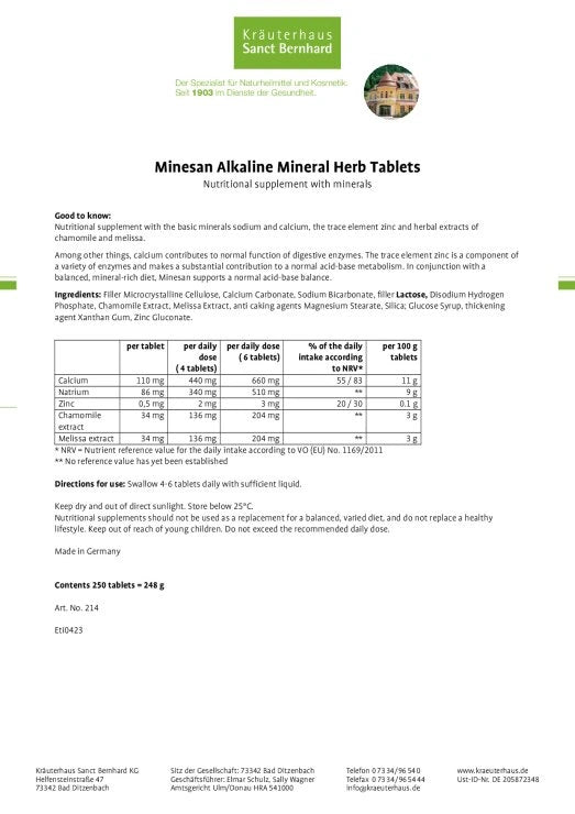 Sanct Bernhard Minesan Alkaline Mineral Herb Tablets