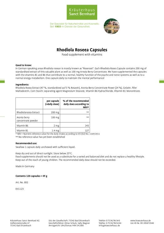 Sanct Bernhard Rhodiola Rosea (Roseroot) Capsules