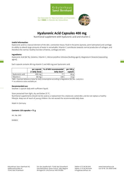 Sanct Bernhard Hyaluronic Acid Capsules 400 mg