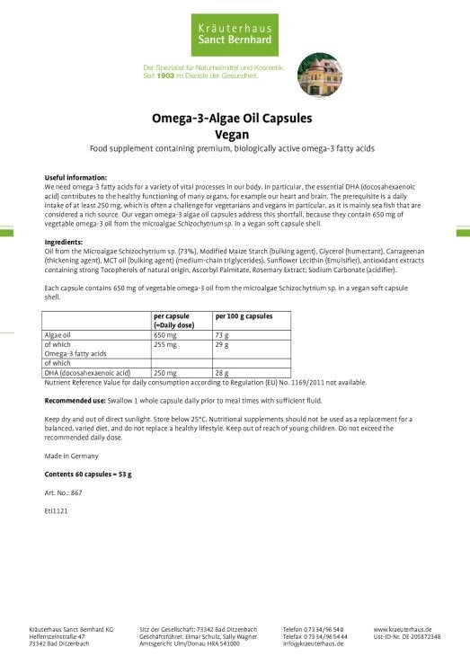 Sanct Bernhard Omega-3-Algae Oil Capsules