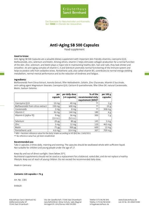 Sanct Bernhard Anti-Aging SB 500 Capsules