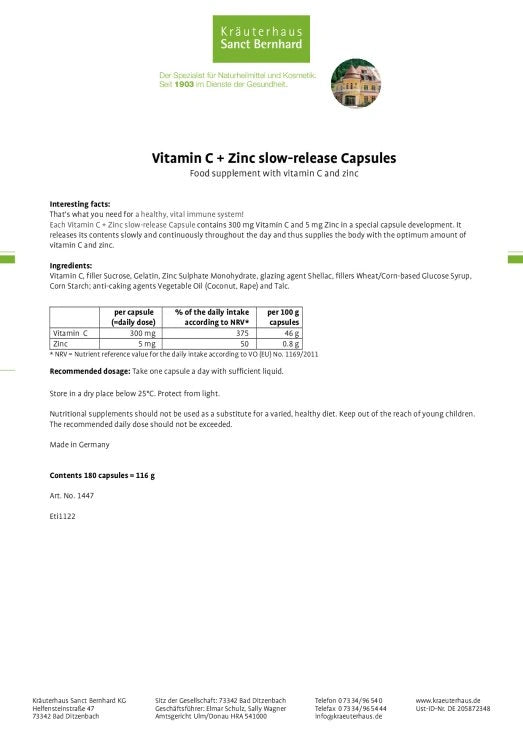 Sanct Bernhard Vitamin C + Zinc Slow Release Capsules