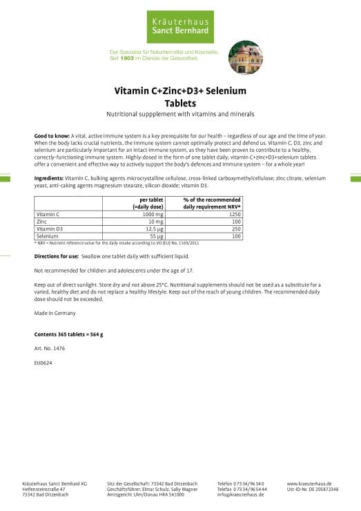 Sanct Bernhard Vitamin C+Zinc+D3+Selenium Tablets