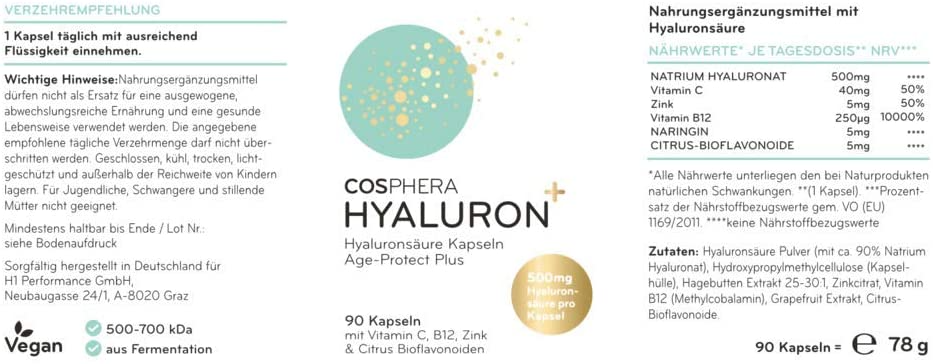 Cosphera Hyaluronic acid Capsules high dose with 500mg