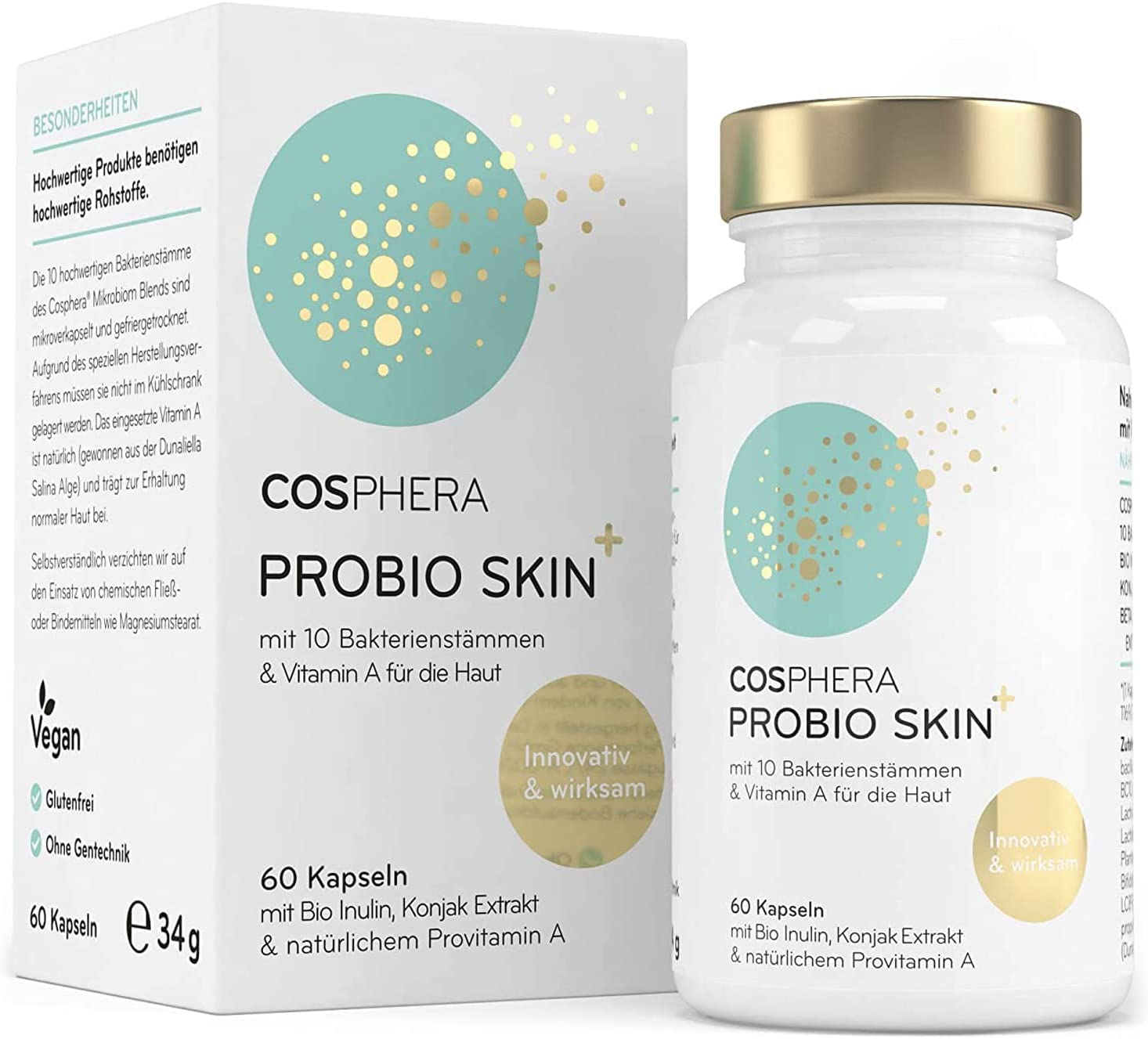 Cosphera Probio Skin Capsules, High Dose, Vegan I Probiotics & Prebiotics