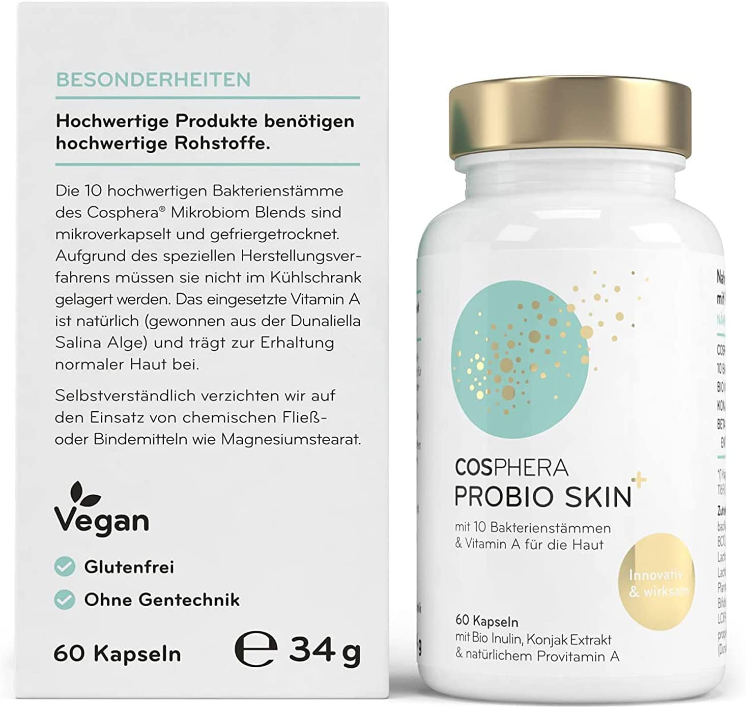 Cosphera Probio Skin Capsules, High Dose, Vegan I Probiotics & Prebiotics