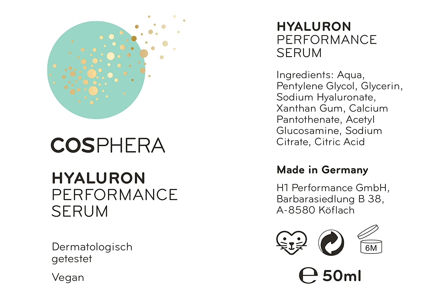 Cosphera Hyaluron Performance High Dose Vegan Anti-Wrinkle Moisturizing Treatment Serum Hyaluronic Acid Concentrate Gel