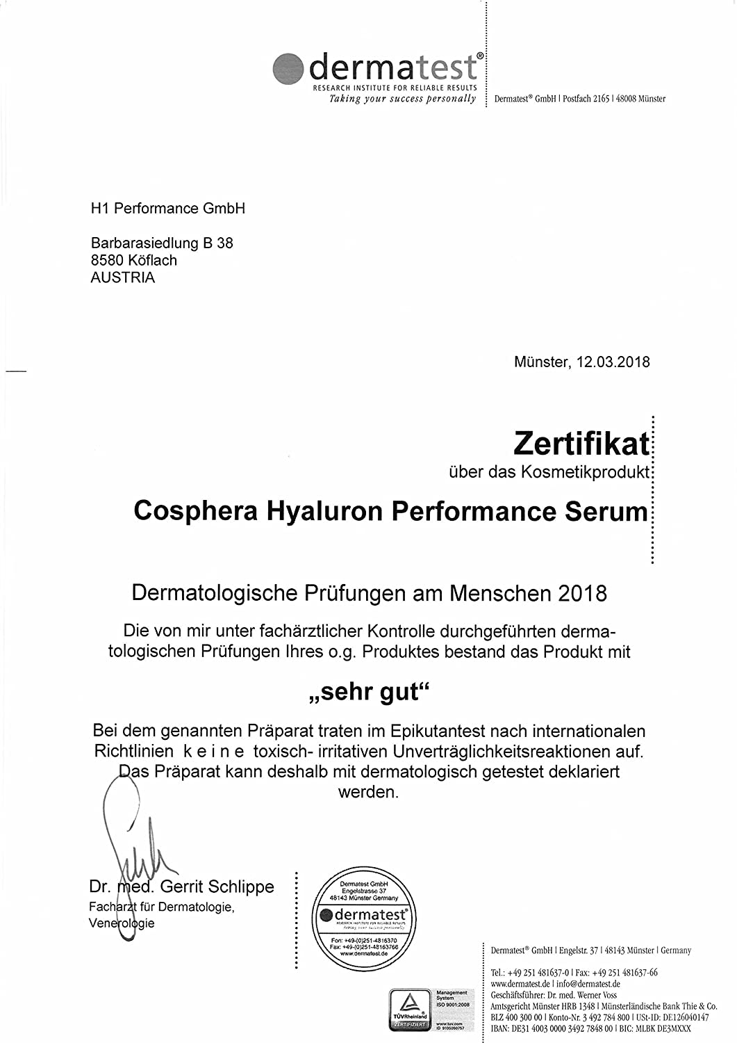 Cosphera Hyaluron Performance High Dose Vegan Anti-Wrinkle Moisturizing Treatment Serum Hyaluronic Acid Concentrate Gel