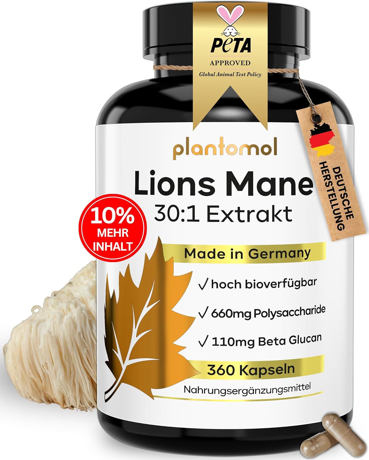 مستخلص عرف الأسد من بلانتومول 30:1 (مستخلص الفطر 360 كبسولة)