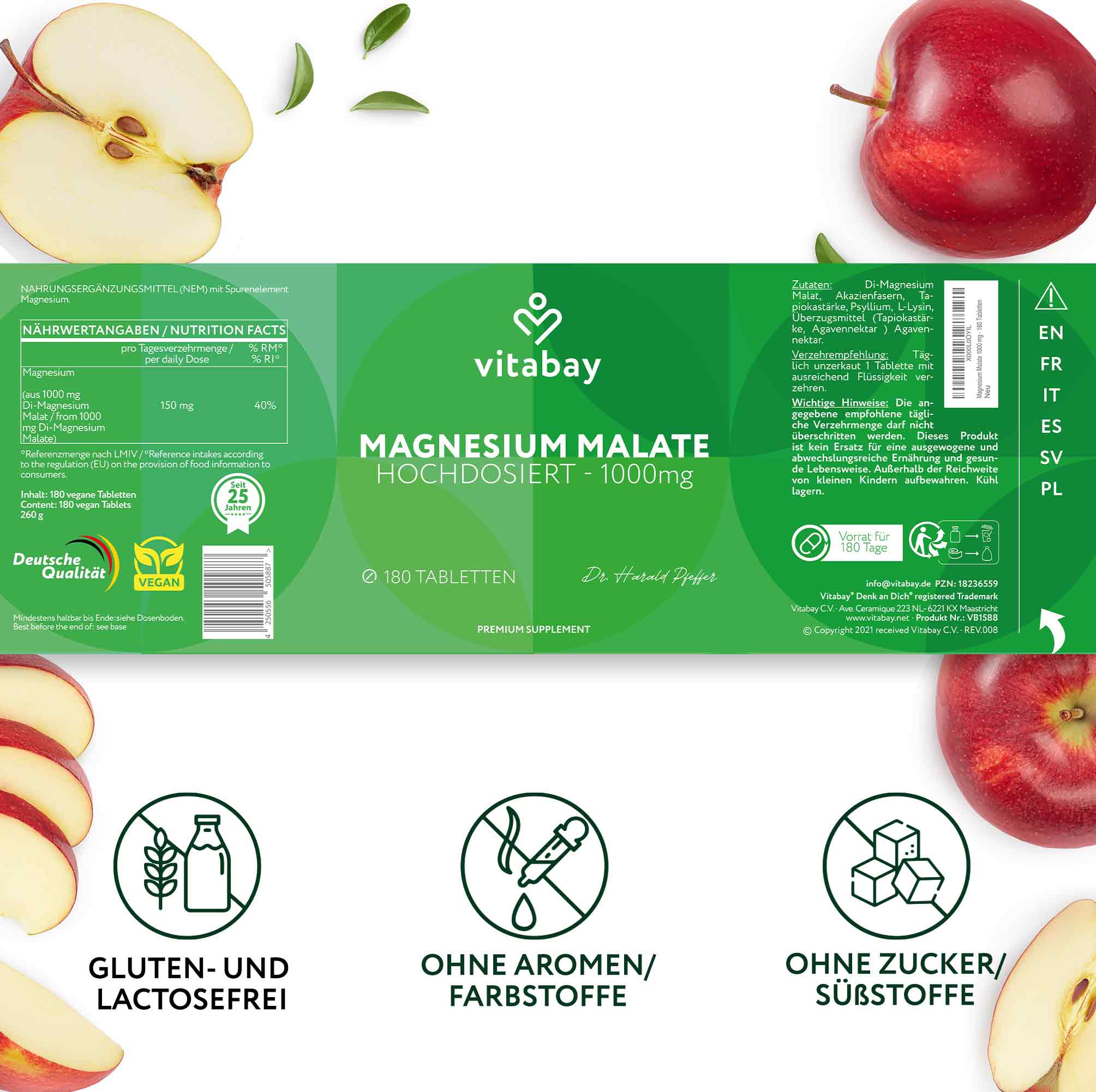 Vitabay Magnesium Malate 1000mg - 180 vegan tablets