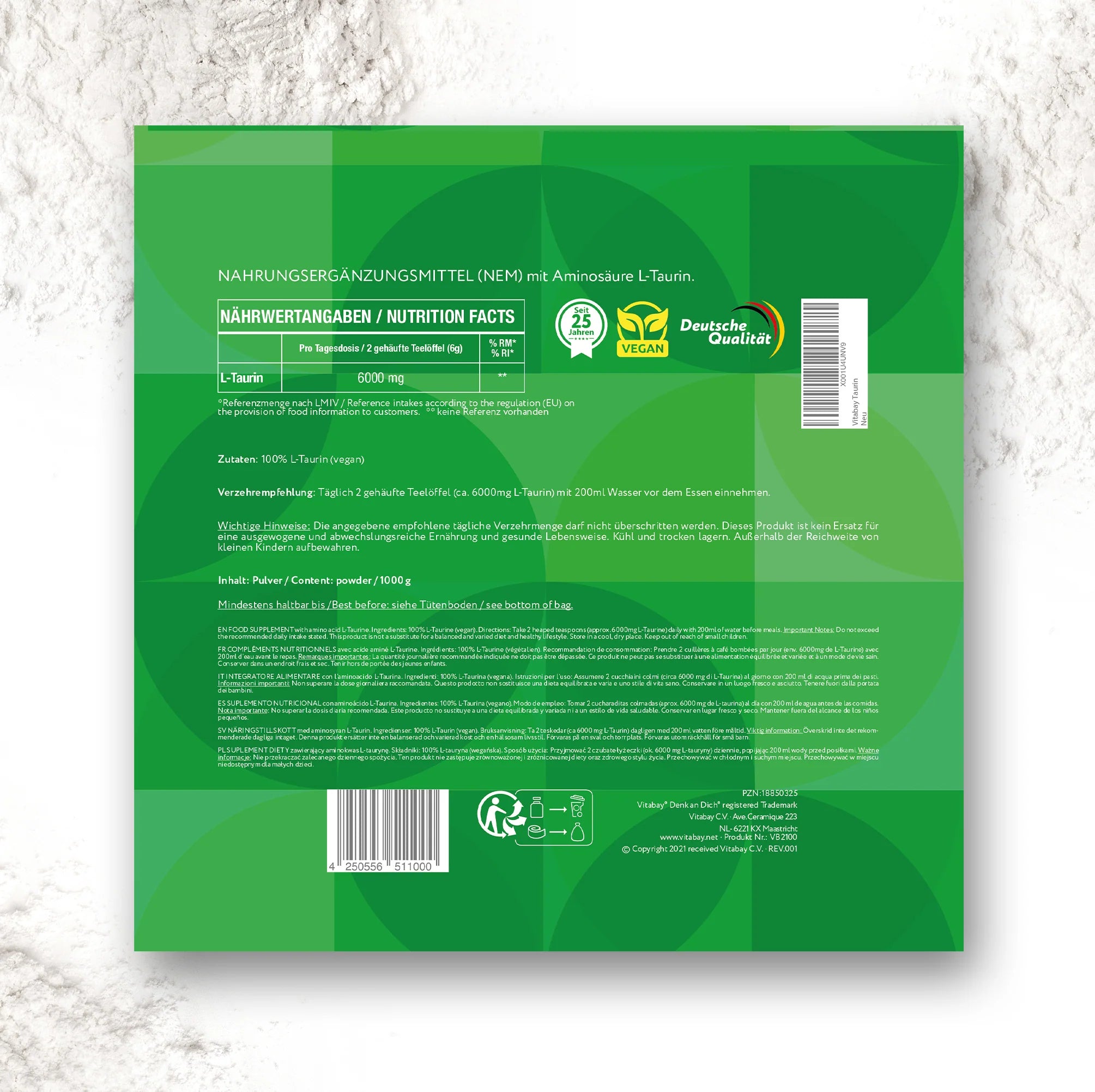 Vitabay Taurine (6000mg) - 1000g vegan powder