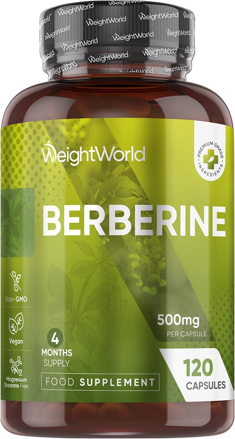 WeightWorld Berberin Ergänzung – 500 mg pro Kapsel – 4 Monatsvorrat – 120 Kapseln – Stabile Berberinform – 1 pro Tag – Vegan & GMO-frei