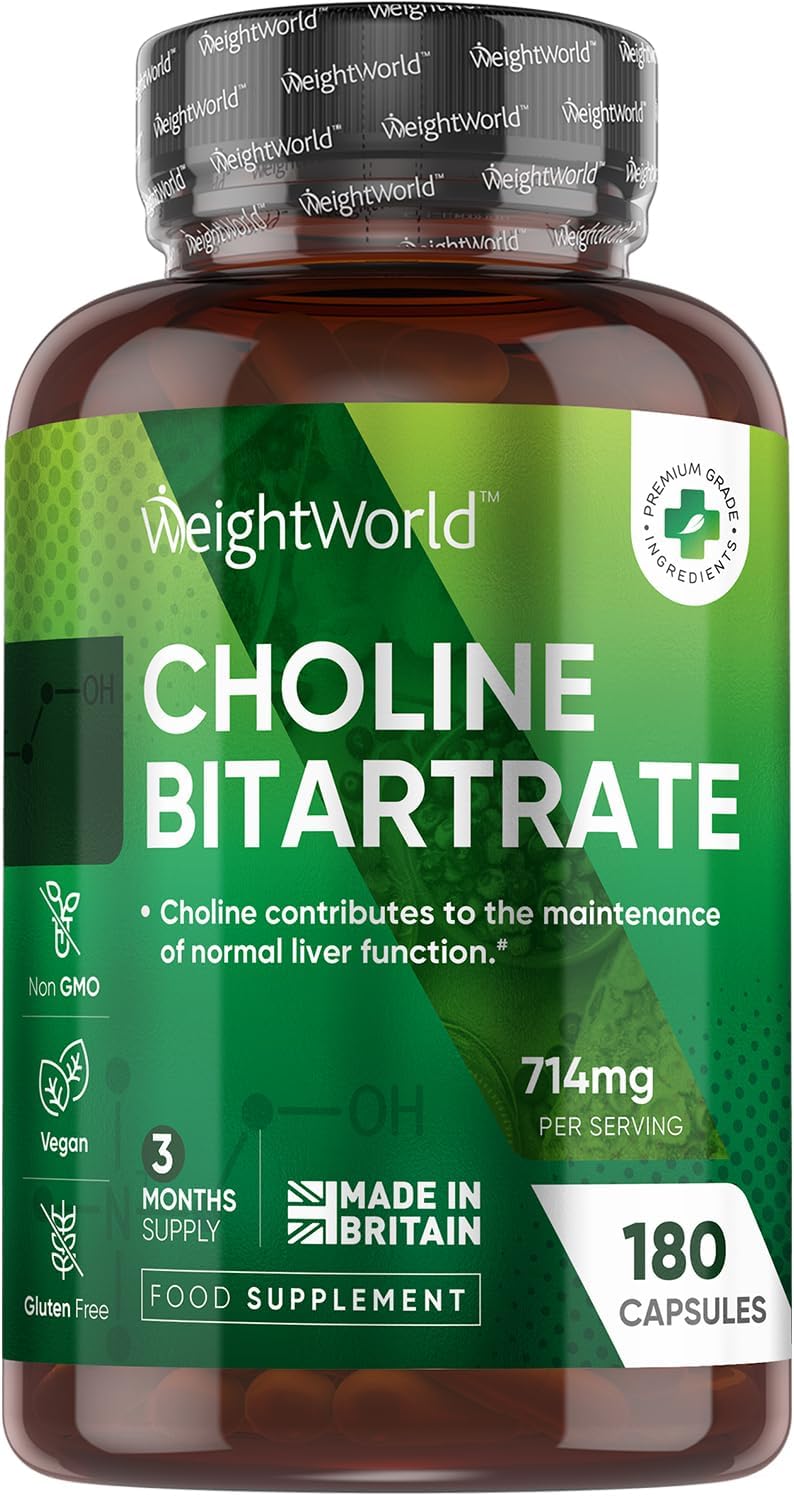 مكمل كولين بيطرطرات من ويِت وورلد 714 ملجم | 180 كبسولة | تكفي 3 أشهر | غير معدل وراثيًا وخالٍ من الجلوتين | يساهم الكولين في الحفاظ على وظائف الكبد الطبيعية (وفقًا لمزاعم الهيئة الأوروبية لسلامة الأغذية)