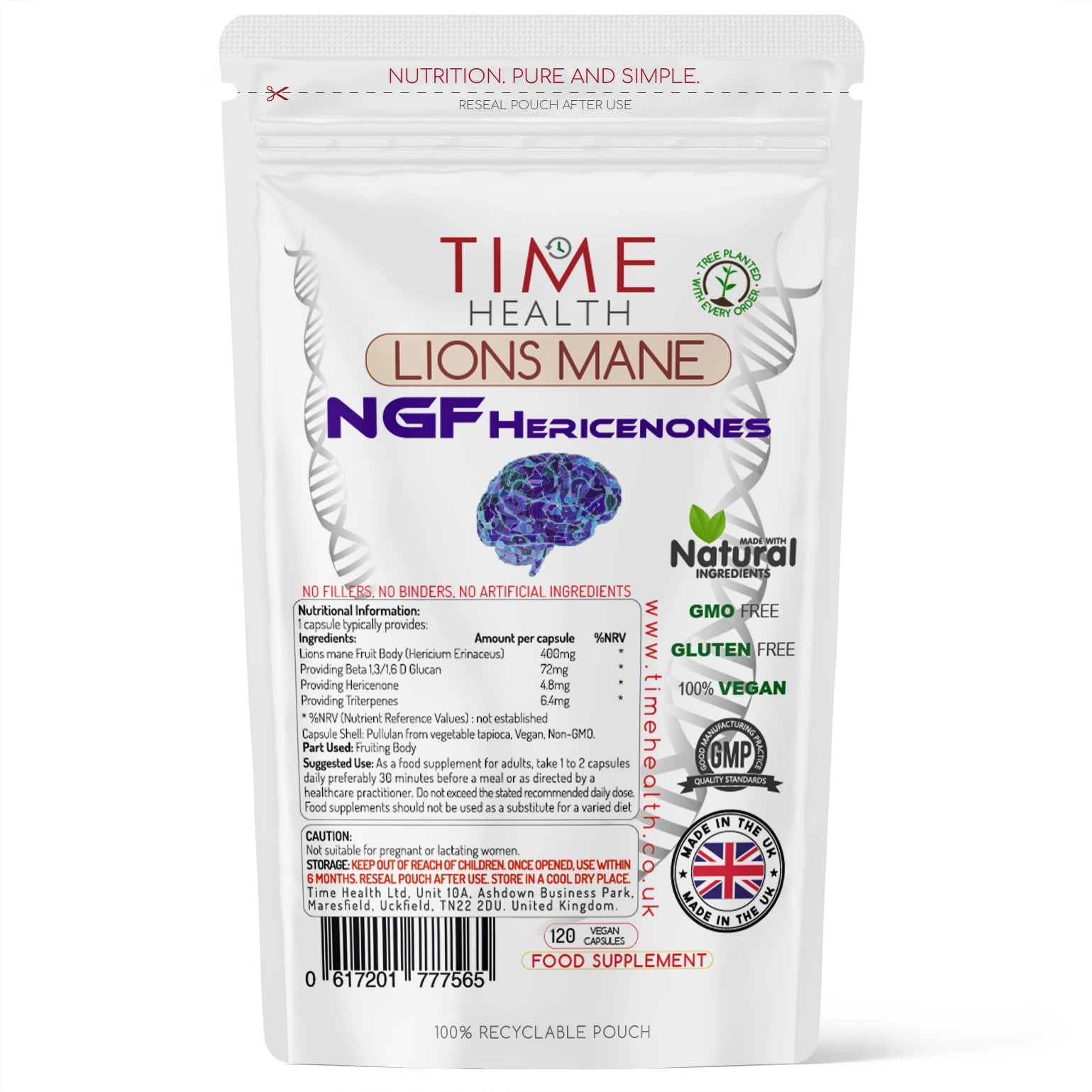 Time Health Lion’s Mane (Hericium erinaceus) NGF – High Strength