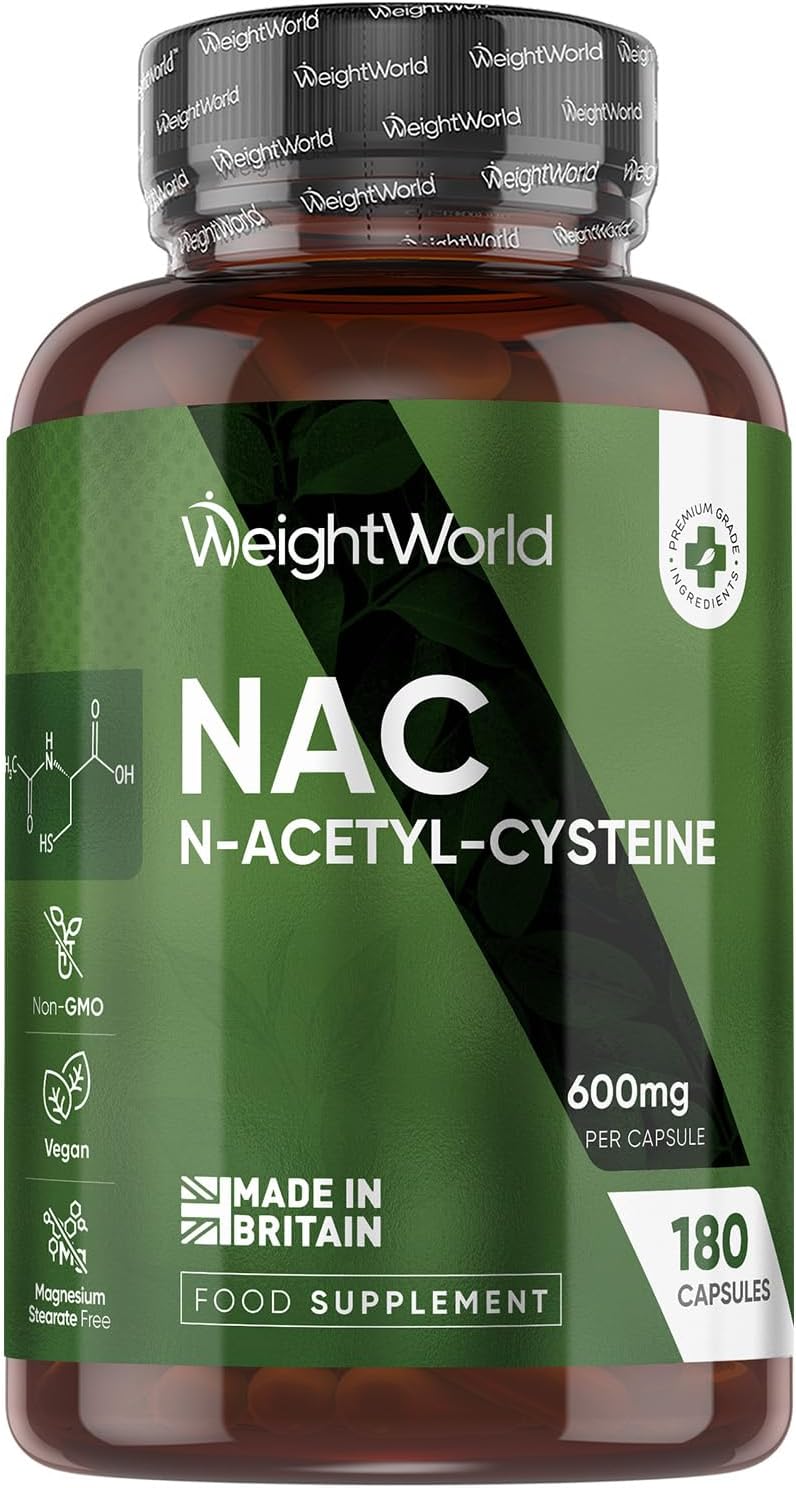 WeightWorld NAC N-Acetyl-Cysteine 600mg - 180 Capsules (6 Months Supply) - 1 per Day - Vegan & Gluten-Free NAC Supplement - Precursor to Glutathione - N-Acetyl-Cysteine Nutritional Supplements