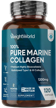 WeightWorld Pure Marine Collagen Capsules - 120 Capsules - 1200mg Per Serving - 2 Months Supply - Collagen Supplements for Women & Men - Highly Bioavailable Type 1 & 3 Hydrolysed Fish Collagen Peptides
