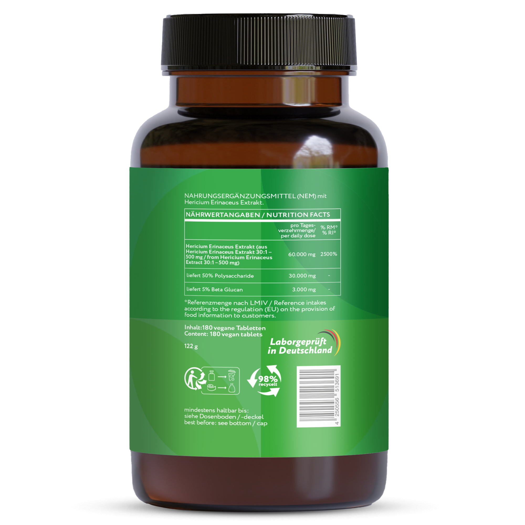 Lions Mane 60.000 mg - 180 vegane Tabletten