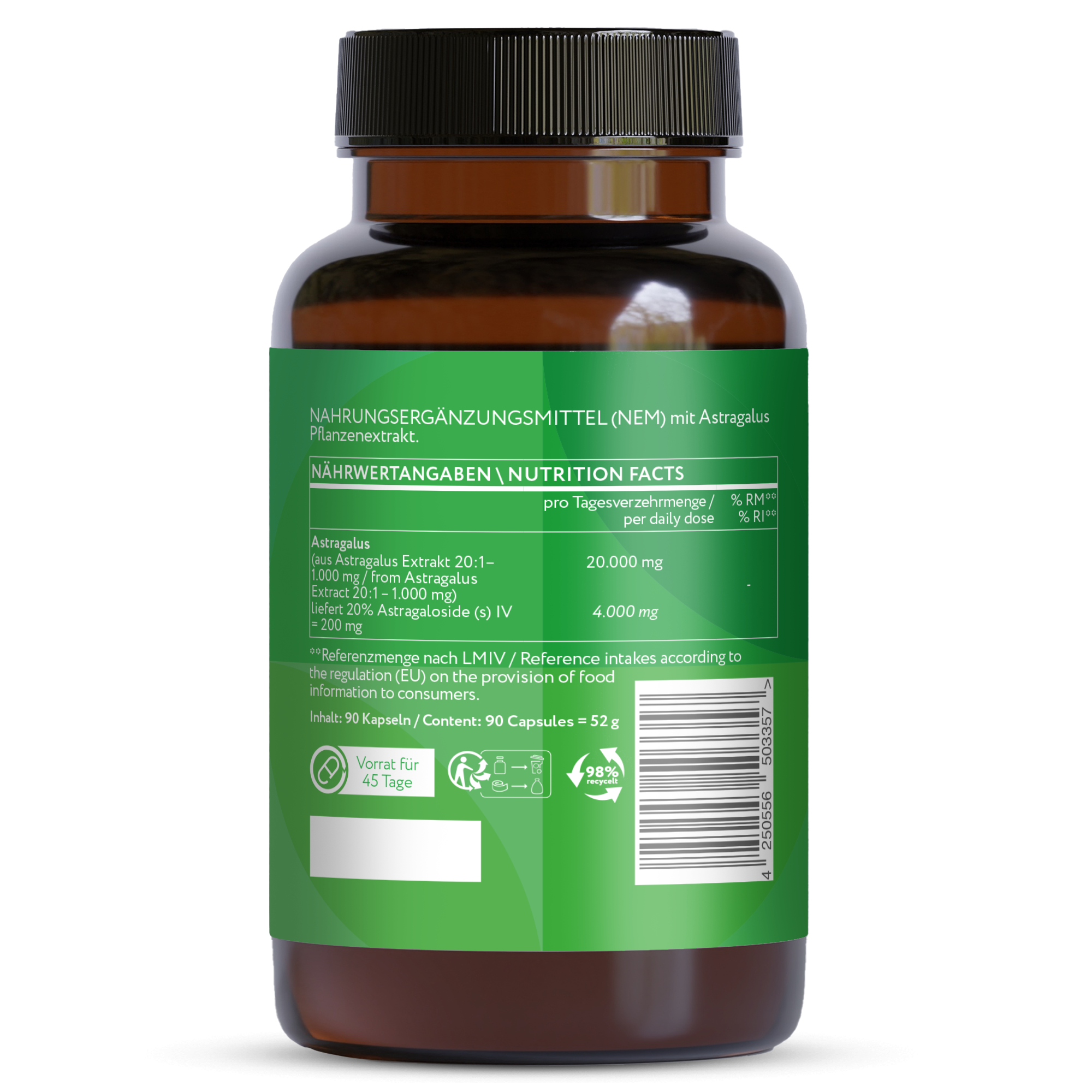 Astragalus Extrakt - 10.000 mg - 90 vegane Kapseln