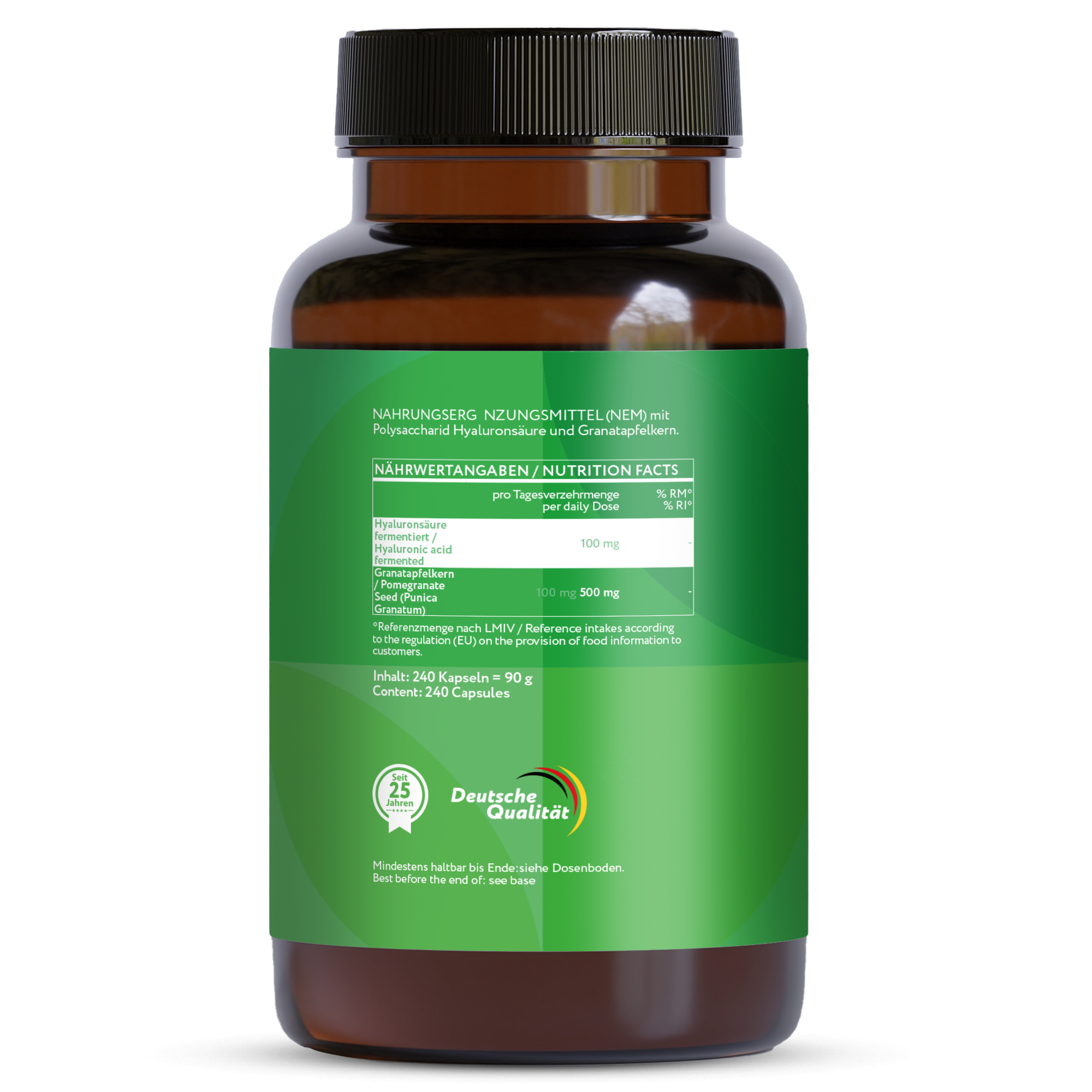 Hyaluronsäure fermentiert mit Granatapfelkern 250 mg - 240 Kapseln
