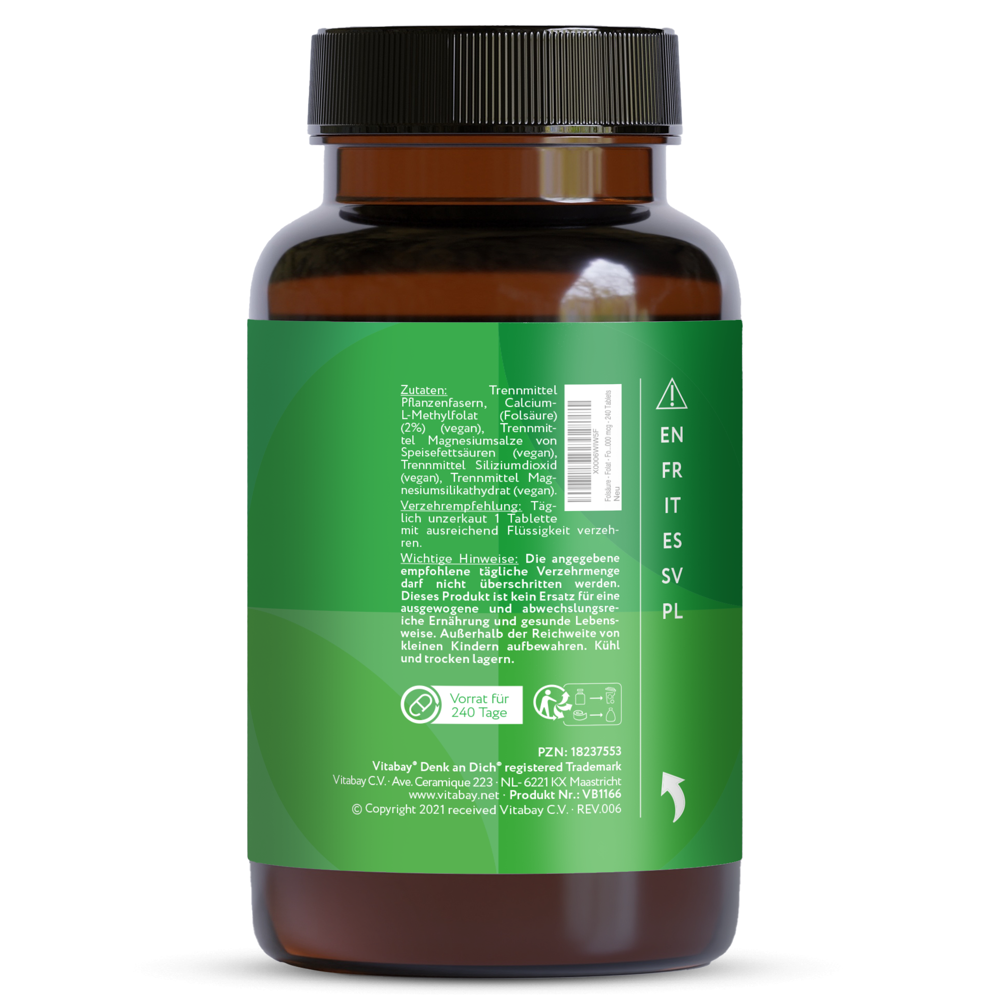 Folsäure - Folic Acid - 1000 mcg - 240 vegane Tabletten