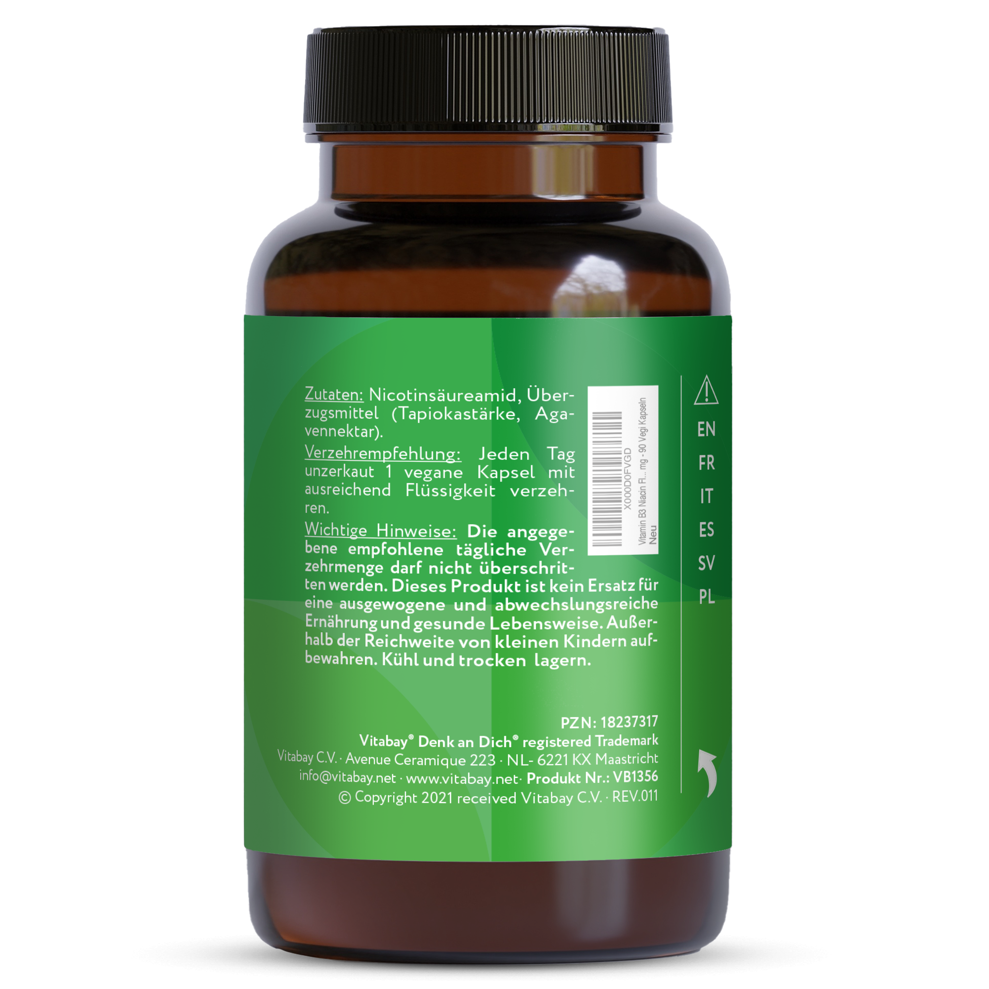 Vitamin B3 Niacin Flush free 500 mg - 90 vegane Kapseln