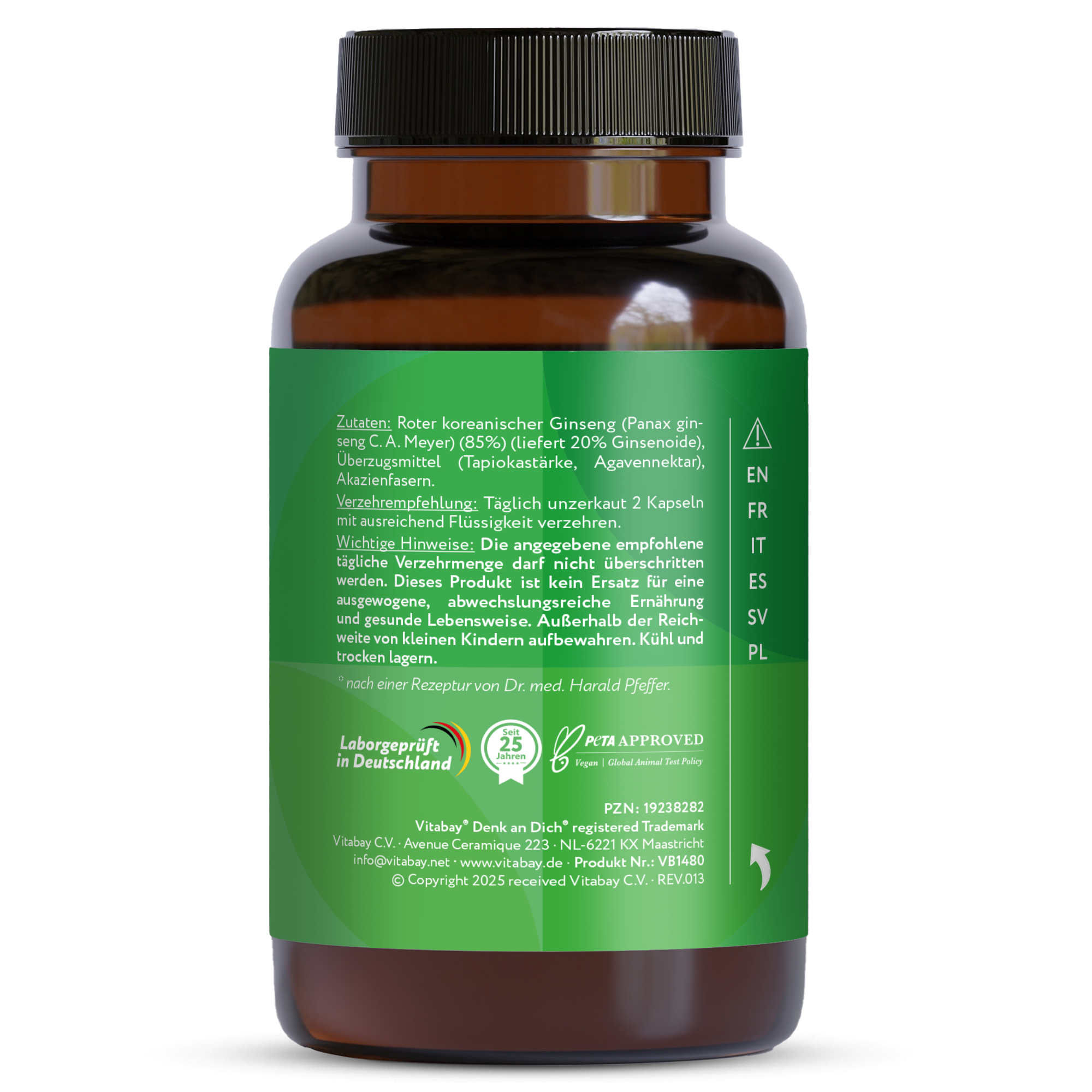 Roter Panax Ginseng Extrakt 600 mg - 120 vegane Kapseln