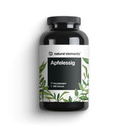 Eine schwarze Flasche NATURAL ELEMENTS Apfelessig Kapseln mit einem blattförmigen Etikett hebt den hohen Dosierungs- und Chromgehalt hervor.