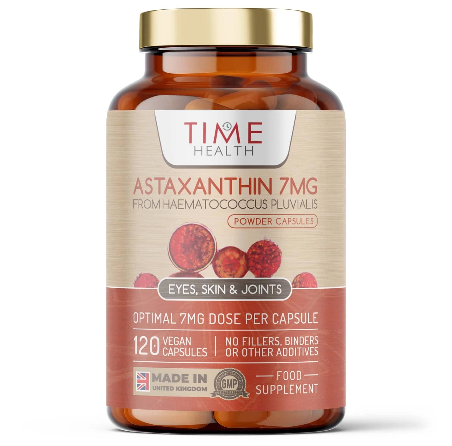 Time Health Astaxanthin – 7mg Optimal Dose – 120 Capsules Haematococcus Pluvialis – 100% Pure Natural