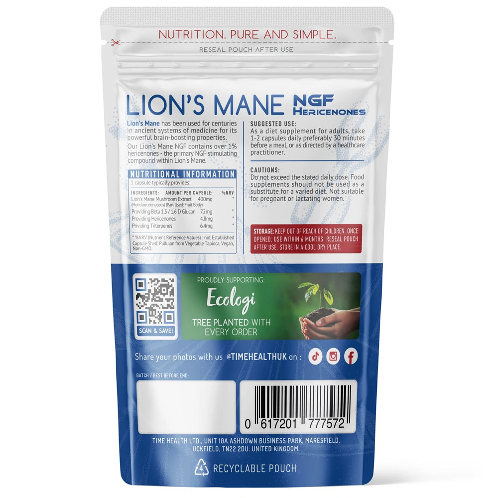 Time Health Lion’s Mane (Hericium erinaceus) NGF – High Strength